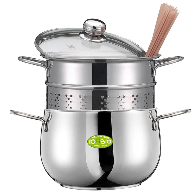 Nerezový hrnec na těstoviny Inoxriv Io Bio 20 cm, 4 l – s cedníkem a poklicí - YUMMA