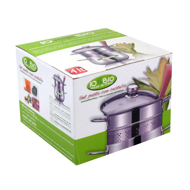 Nerezový hrnec na těstoviny Inoxriv Io Bio 20 cm, 4 l – s cedníkem a poklicí - YUMMA