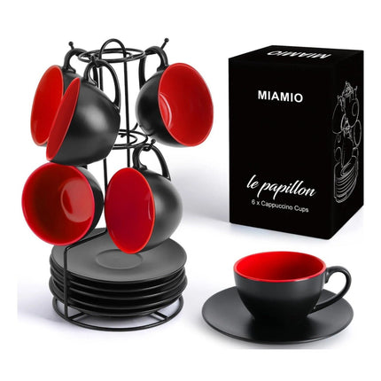 Keramické šálky na cappuccino Miamio Le Papillon 175 m, 6 ks - červené - YUMMA