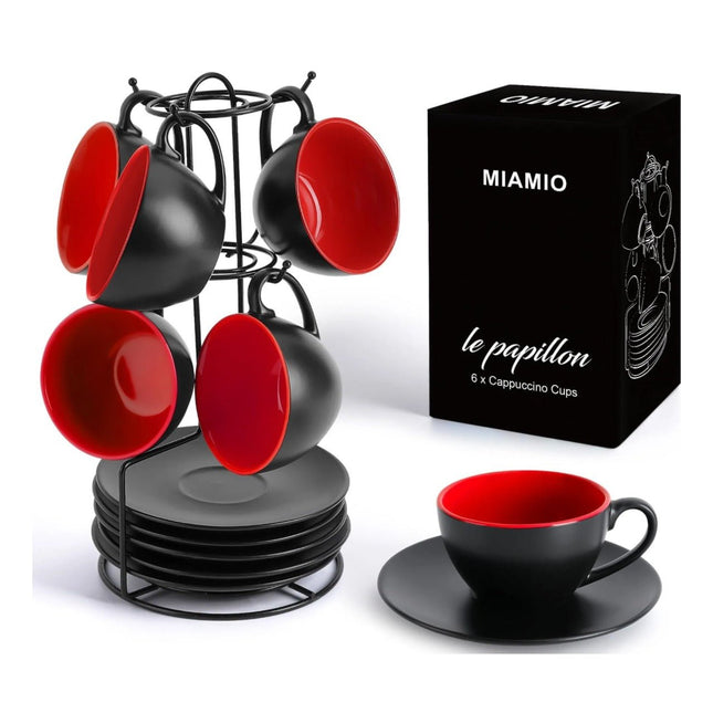 Keramické šálky na cappuccino Miamio Le Papillon 175 m, 6 ks - červené - YUMMA