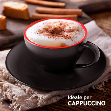 Sada 6 keramických šálků na cappuccino Miamio Le Papillon 175 ml s podšálky a stojanem ( červené ) - YUMMA