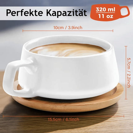 Keramické šálky na cappuccino s podšálky Miamio Luxe 320 ml, 4 ks - bílé - YUMMA