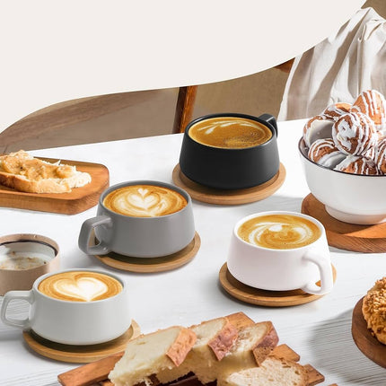Sada 4 keramických cappuccino šálků s podšálky Miamio Luxe 320 ml – šedé - YUMMA