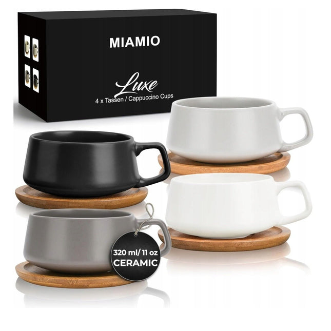 Keramické šálky na cappuccino s podšálky Miamio Luxe 320 ml, 4 ks - šedé - YUMMA