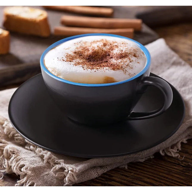 Sada 6 keramických šálků na cappuccino Miamio Le Papillon 175 ml s podšálky a stojanem - YUMMA