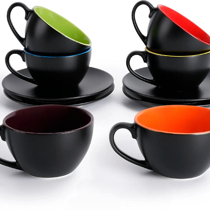 Sada 6 keramických šálků na cappuccino Miamio Le Papillon 175 ml s podšálky a stojanem - YUMMA