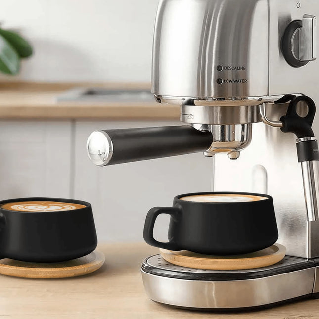 Keramické šálky na cappuccino s podšálky Miamio Luxe 320 ml, 4 ks - černé - YUMMA
