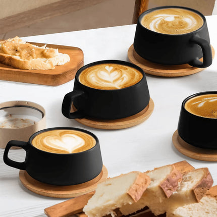 Keramické šálky na cappuccino s podšálky Miamio Luxe 320 ml, 4 ks - černé - YUMMA