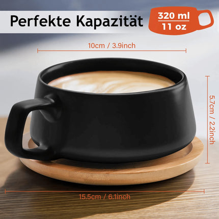 Keramické šálky na cappuccino s podšálky Miamio Luxe 320 ml, 4 ks - černé - YUMMA