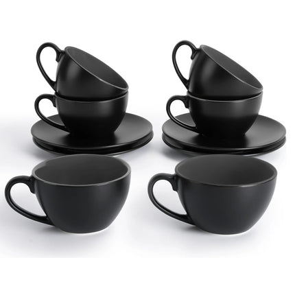 Sada 6 keramických šálků na cappuccino Miamio Le Papillon 175 ml s podšálky a stojanem ( černé ) - YUMMA