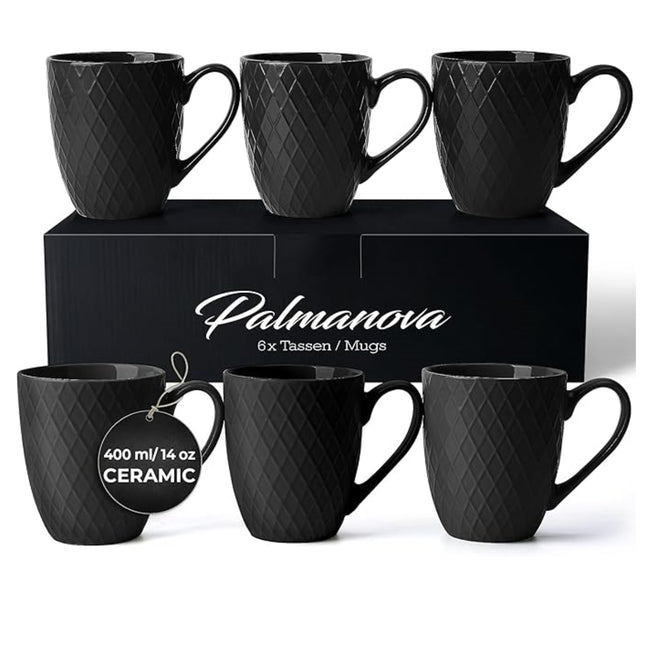 Sada keramických hrnků na kávu Miamio Palmanova 400 ml, 6 ks ( černé ) - YUMMA