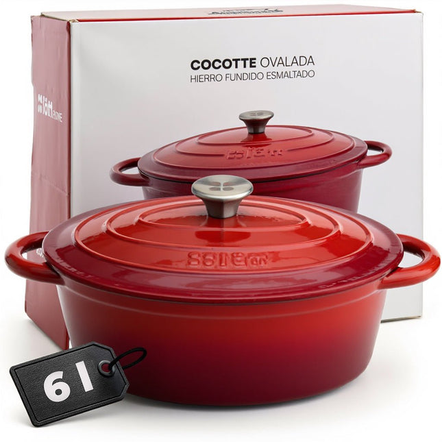 Smaltovaný litinový Cocotte hrnec LattHome 6 l - červený - YUMMA