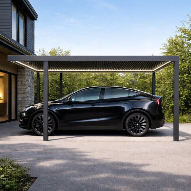 Přístřešek Esti&Esta pro auto na hliníkovém rámu s integrovaným LED osvětlením