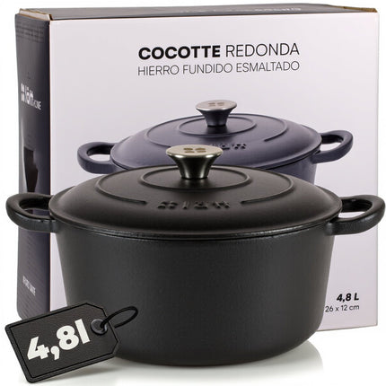 Smaltovaný litinový hrnec LattHome Cocotte 4,8 l černý - YUMMA